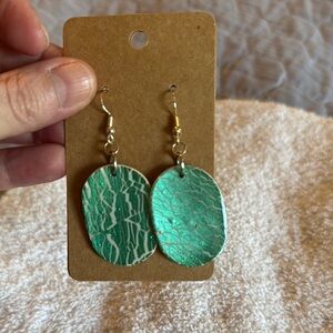 Green Textured Oval Earrings